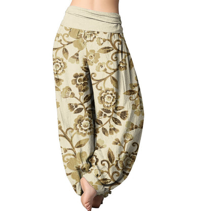 Mythstones  Numerous Flowers Pattern Women's Elastic Waist Harem Pants