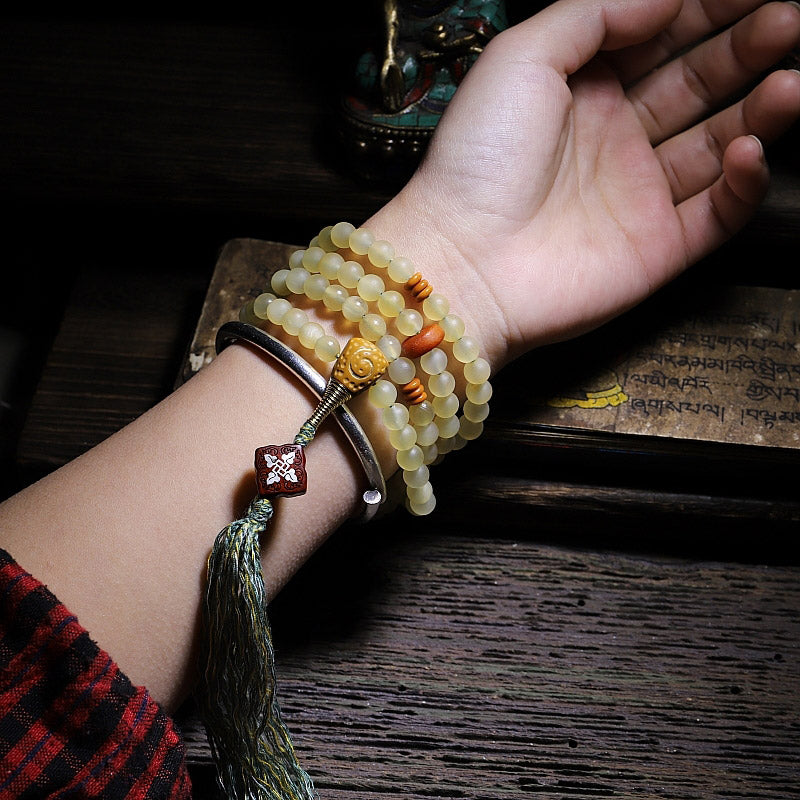 Mythstone 108 Mala Beads Tibet Sheep Horn Amber Luck Bracelet