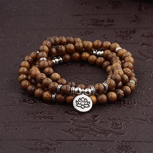 MythStone Tibetan Lightning Strike Wood Bracelet Lotus Buddha Mala