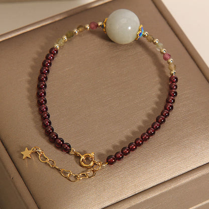 Mythstone Garnet Jade Bead Peace Buckle Protection Bracelet