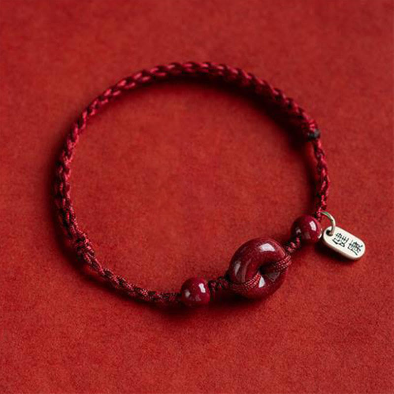 MythStone Handmade Cinnabar Peace Buckle Safe and Healthy Charm Blessing String Bracelet Anklet