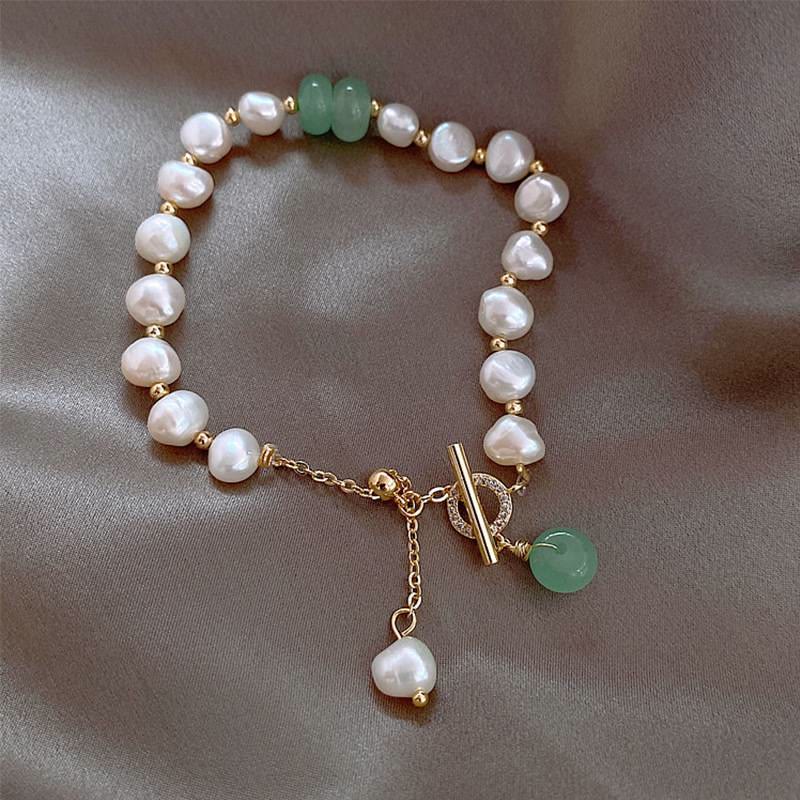 Mythstone Pearl Green Strawberry Quartz Bead Healing Chain Bracelet