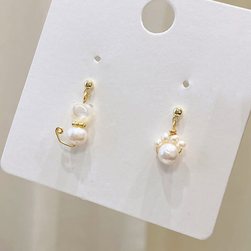 Mythstone Cute Cat Paw Pearl Wisdom Stud Drop Earrings