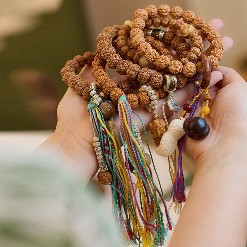 Pulsera de amuleto de la suerte y la riqueza con semillas de Bodhi de Rudraksha del Tíbet Mythstone