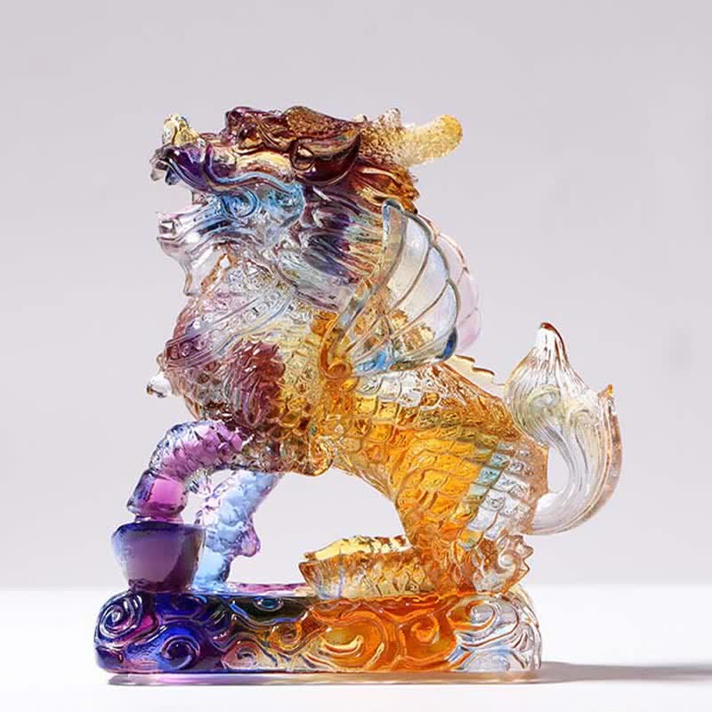 Mythstone Feng Shui Kirin Handmade Liuli Crystal Art Piece Fortune Home Office Decoration