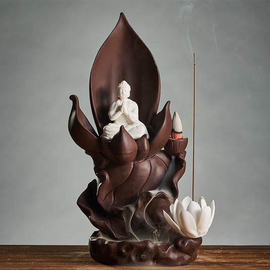 Mythstone Lotus Buddha Avalokitesvara Enlightenment Purple Clay Incense Burner Decoration