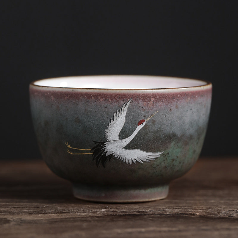 Mythstone Auspicious Crane Ceramic Teacup Kung Fu Tea Cup Bowl