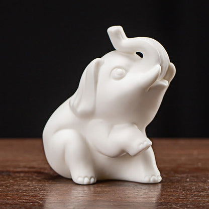 Mythstone Small Elephant Statue White Porcelain Ceramic Strength Home Desk Decoration