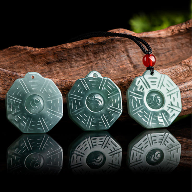 Mythstone Natural Jade FengShui Bagua Yin Yang Prosperity Necklace Pendant