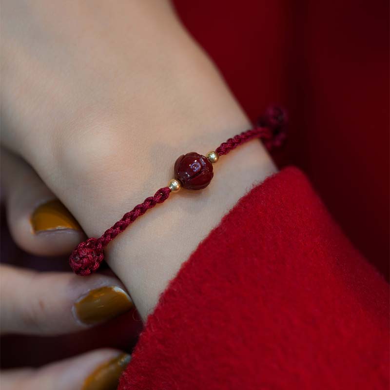 Mythstone Cinnabar Jade Lotus Calm Red String Weave Bracelet