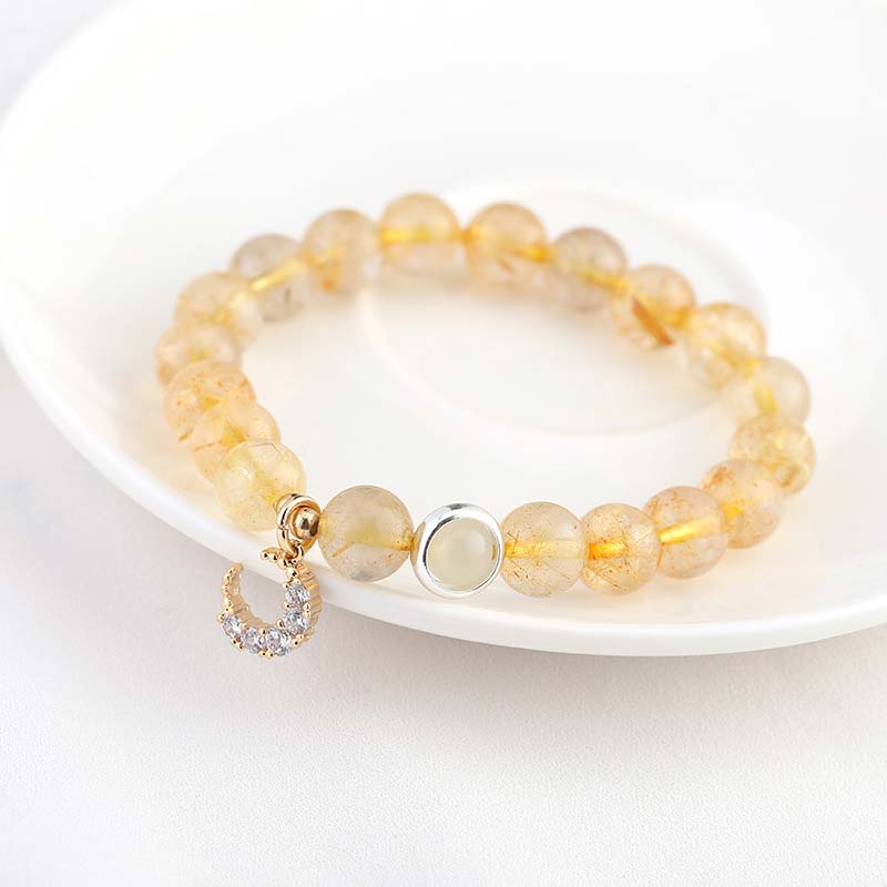 Citrine Luck Protection Moon Charm Bracelet