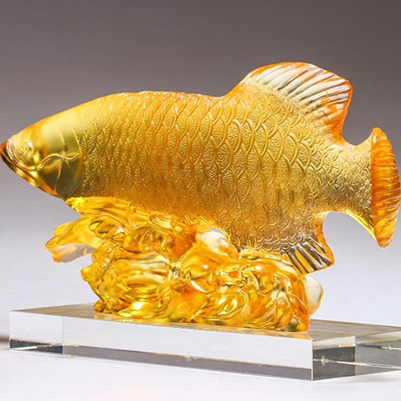 Pieza de arte de pez koi de cristal Liuli hecha a mano de Mythstone para decoración del hogar y la oficina