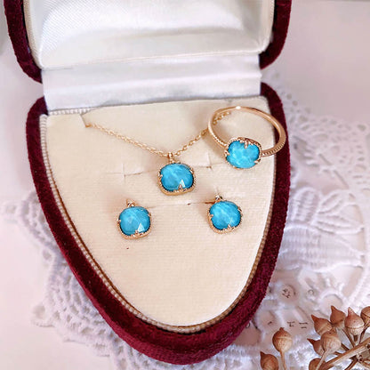 Mythstone 925 Sterling Silver Plated Gold Turquoise Protection Ring Earrings Necklace Pendant Set