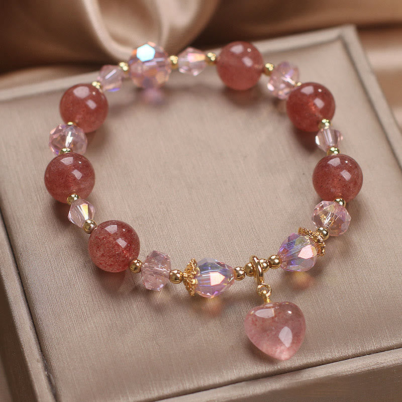 MythStone Natural Strawberry Quartz Crystal Love Heart Healing Positive Bracelet