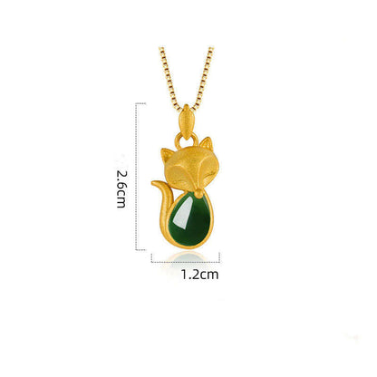 Mythstone Green Chalcedony Fox Pattern Courage Necklace Pendant