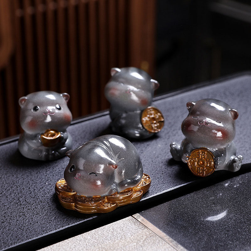 Mythstone Color Changing Cute Mini Cat Resin Tea Pet Wealth Home Figurine Decoration