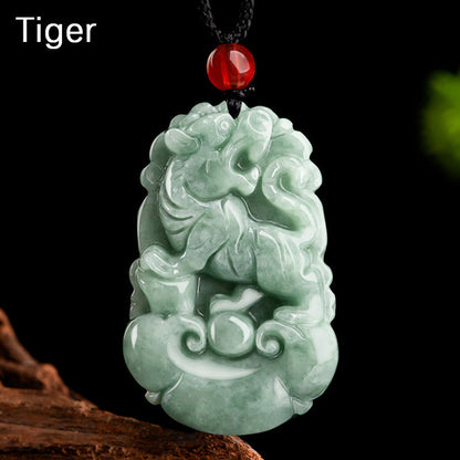 Mythstone Natural Green Jade 12 Chinese Zodiac Luck Prosperity Necklace Pendant