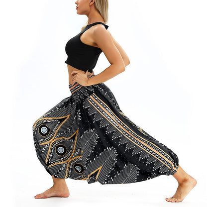 Mythstone Boho Feather Yoga Pants Hippie Harem Trousers Sports Fitness Dance Women's Pants