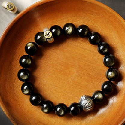 Mythstone Chinese Zodiac Natal Buddha Obsidian Purification Bracelet