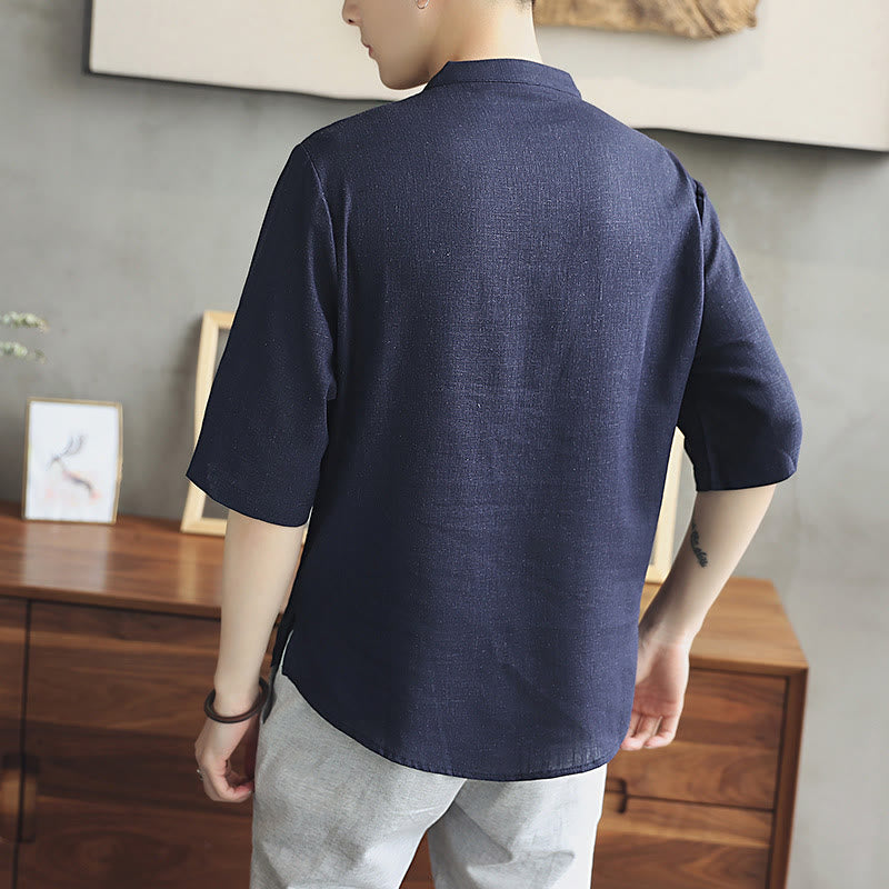 Mythstone Casual Half Sleeve Shirt Cotton Linen Men Clothing