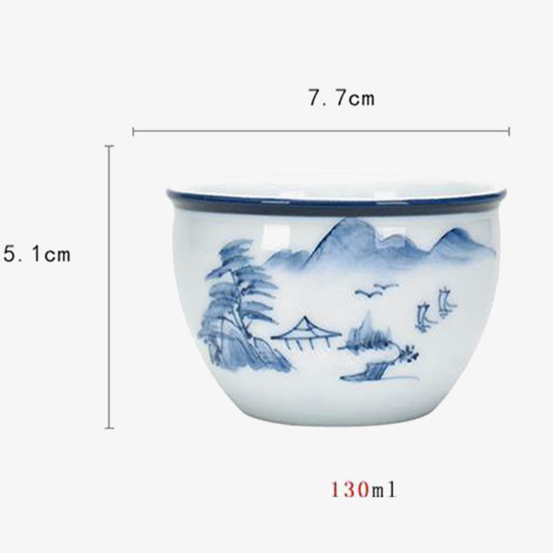 Mythstone Koi Fish Lotus Flower Leaf Mountains Tree Ceramic Teacup Kung Fu Tea Cup 130ml