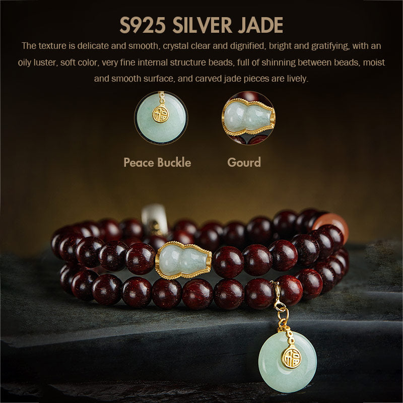 Mythstone Chinese Zodiac Natal Buddha Small Leaf Red Sandalwood Jade Red Agate PiXiu Sooth Bracelet