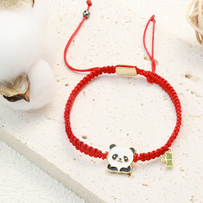 Mythstone Tibetan Handmade Panda Bamboo Lucky Red String Bracelet