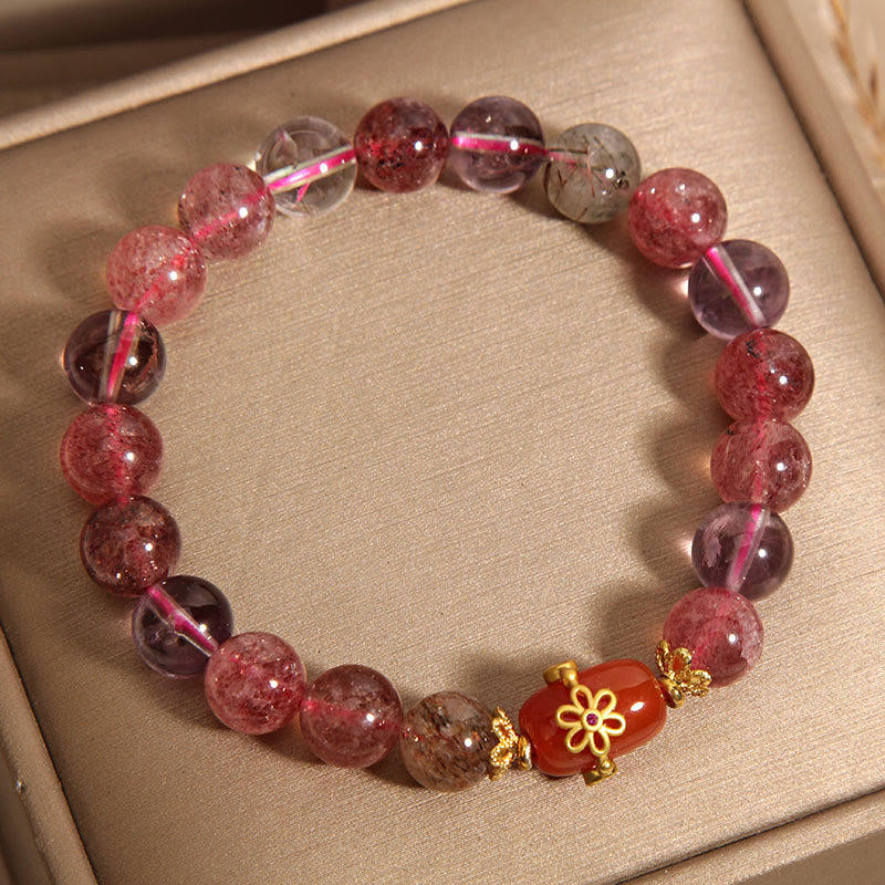 Mythstone Natural Super Seven Crystal Red Agate Positivity Bracelet