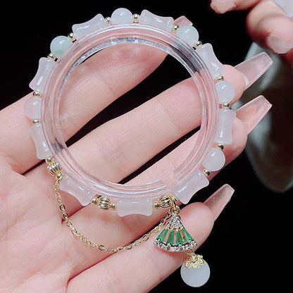 Mythstone Tianshan White Jade Bamboo Pattern Luck Blessing Bracelet