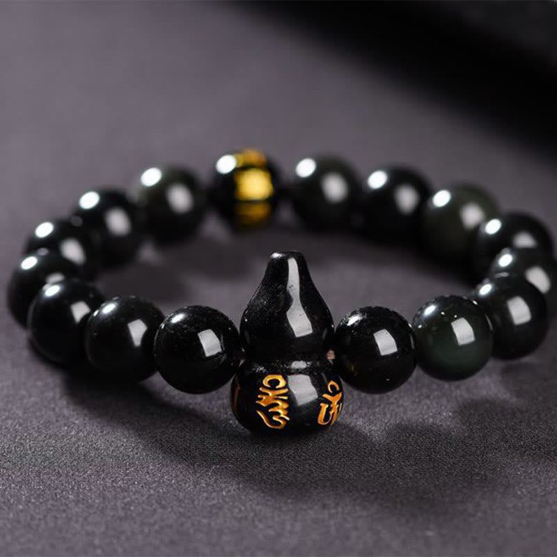 Mythstone Rainbow Obsidian Gourd Om Mani Padme Hum Inner Peace Bracelet