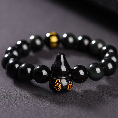 Mythstone Rainbow Obsidian Gourd Om Mani Padme Hum Inner Peace Bracelet