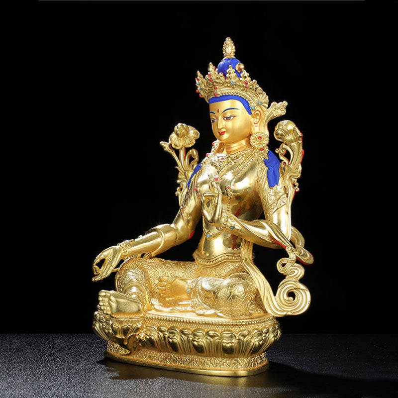 Mythstone Chenrezig Four-armed Avalokitesvara Protection Copper Gold Plated Statue Decoration