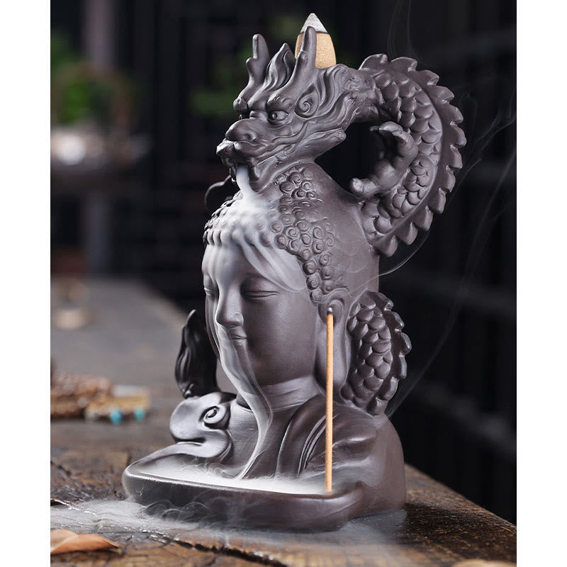 Mythstone Dragon Buddha Auspicious Clouds Purple Clay Healing Incense Burner Decoration