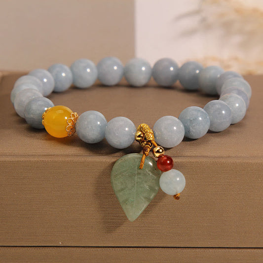 Mythstone Aquamarine Jade Leaf Healing Charm Bracelet