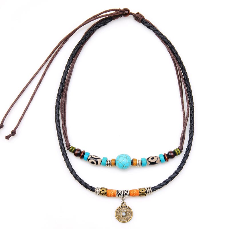 Mythstone Turquoise Dzi Bead Protection Necklace