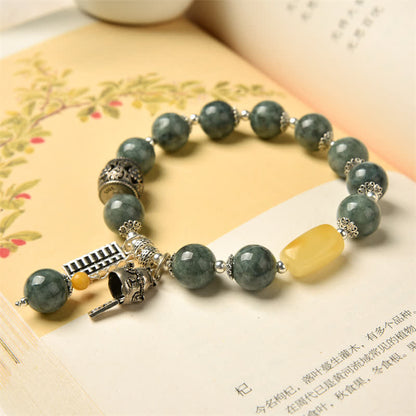 Mythstone 925 Sterling Silver Cyan Jade Amber Abacus Lucky Cat Success Bracelet