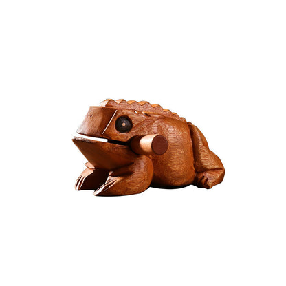 Mythstone Handcrafted FengShui Wealth Luck Frog Mini Wooden Croaking Frog Guiro Decoration