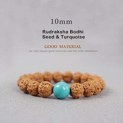 Mythstone Tibet Rudraksha Bodhi Seed Dzi Bead Amber Turquoise Wealth Bracelet