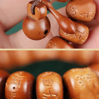 Mythstone Natural Tibetan Peach Wood Om Mani Padme Hum Engraved Ward Off Evil Spirits Bracelet