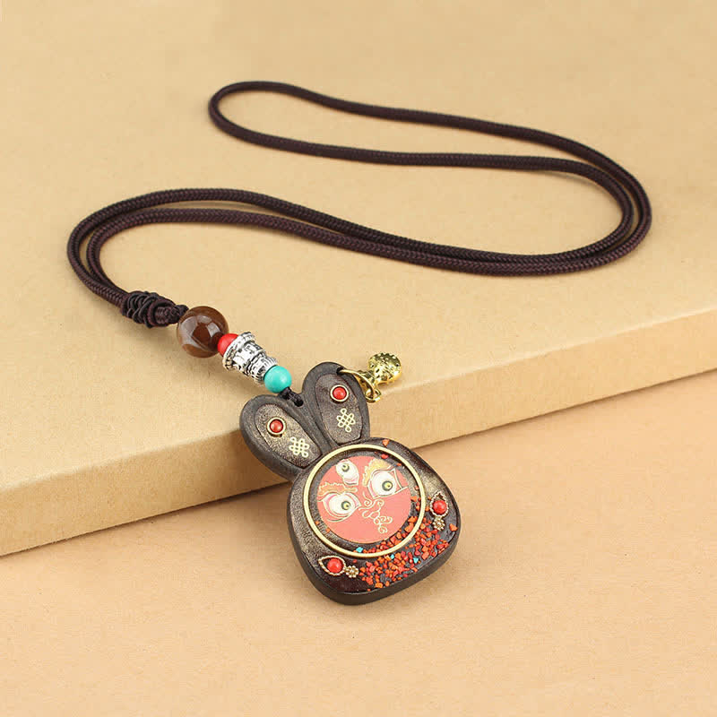 Tibet Ebony Five God of Wealth Thangka Necklace Pendant