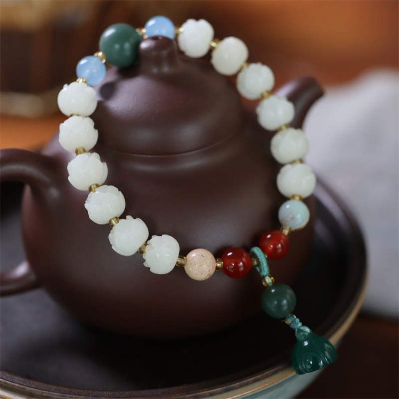 Mythstone Bodhi Seed Lotus Bead Carved Peace Harmony Bracelet