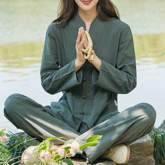 Mythstone Spiritual Zen Practice Yoga Meditation Prayer Uniform Cotton Linen Clothing Women's Set