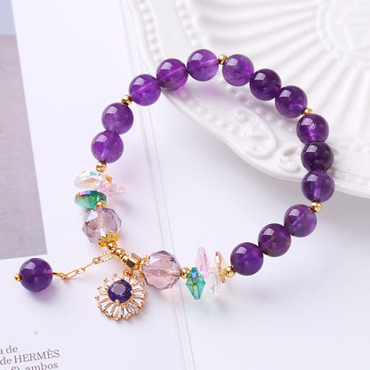 Mythstone Natural Amethyst Zircon Sun Healing Spiritual Charm Bracelet