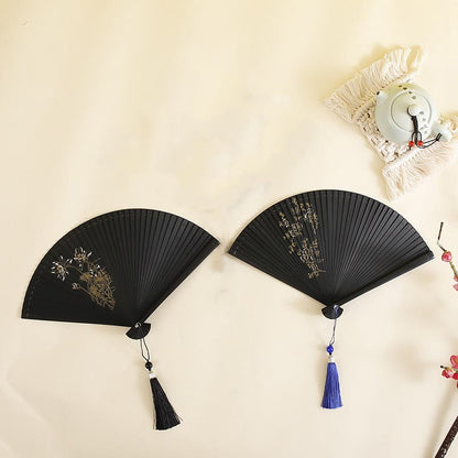 Mythstone Hibiscus Flower Plum Blossom Handheld Bamboo Folding Fan