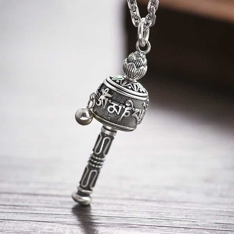 Mythstone Tibetan Om Mani Padme Hum Prayer Wheel Lotus Wisdom Rotatable Necklace Pendant