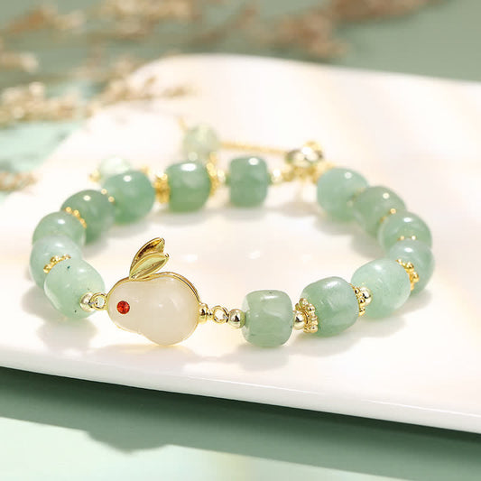 Mythstone Year of the Rabbit Natural Green Aventurine Luck Bead Bracelet