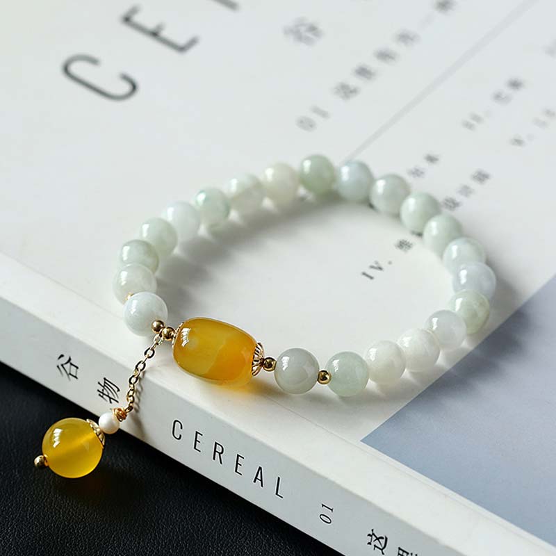 Mythstone Natural White Jade Agate Protection Bracelet