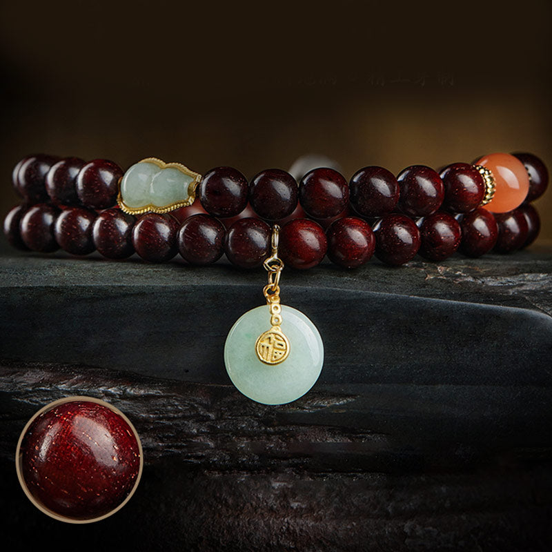 Mythstone Chinese Zodiac Natal Buddha Small Leaf Red Sandalwood Jade Red Agate PiXiu Sooth Bracelet