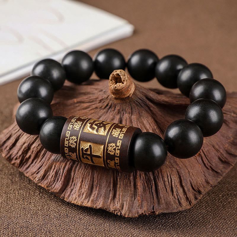 Mythstone Lightning Strike Wood Om Mani Padme Hum Protection Bracelet