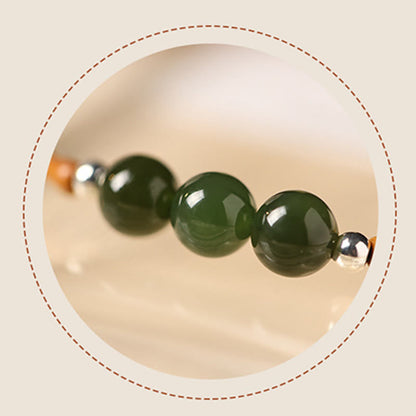 Mythstone Natural Olive Pit Bamboo Pattern Hetian Jade Beads Luck Bracelet